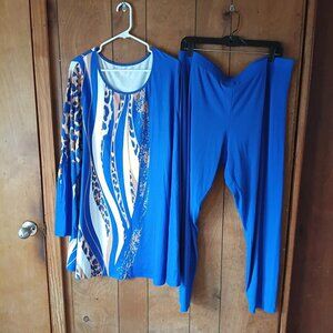 Plus Size Women's Blue Top Pant Set Long Sleeve Leggings Size 4X